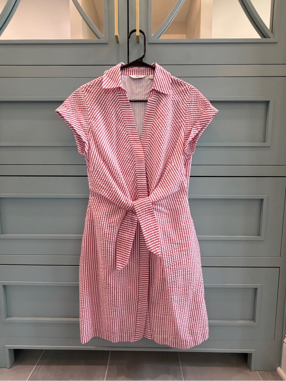 Vineyard Vines Pink and White Striped Midi Shirt Dress